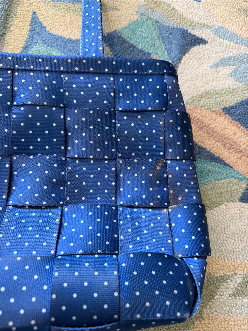 Harveys Navy Blue Polka Dot Woven Shoulder Bag - Picture 3 of 8